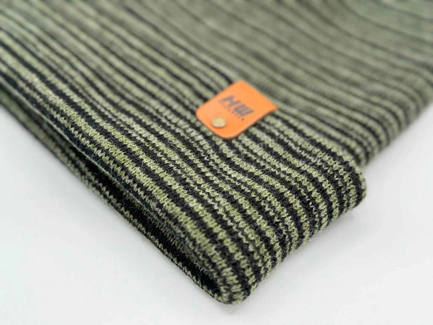 HAAKWEAR Traditional Contrast Cuffed Beanie - Black / Green, Made in USA