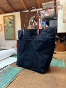The New Craft Tote in Waxed Canvas and Leather - Slate Blue