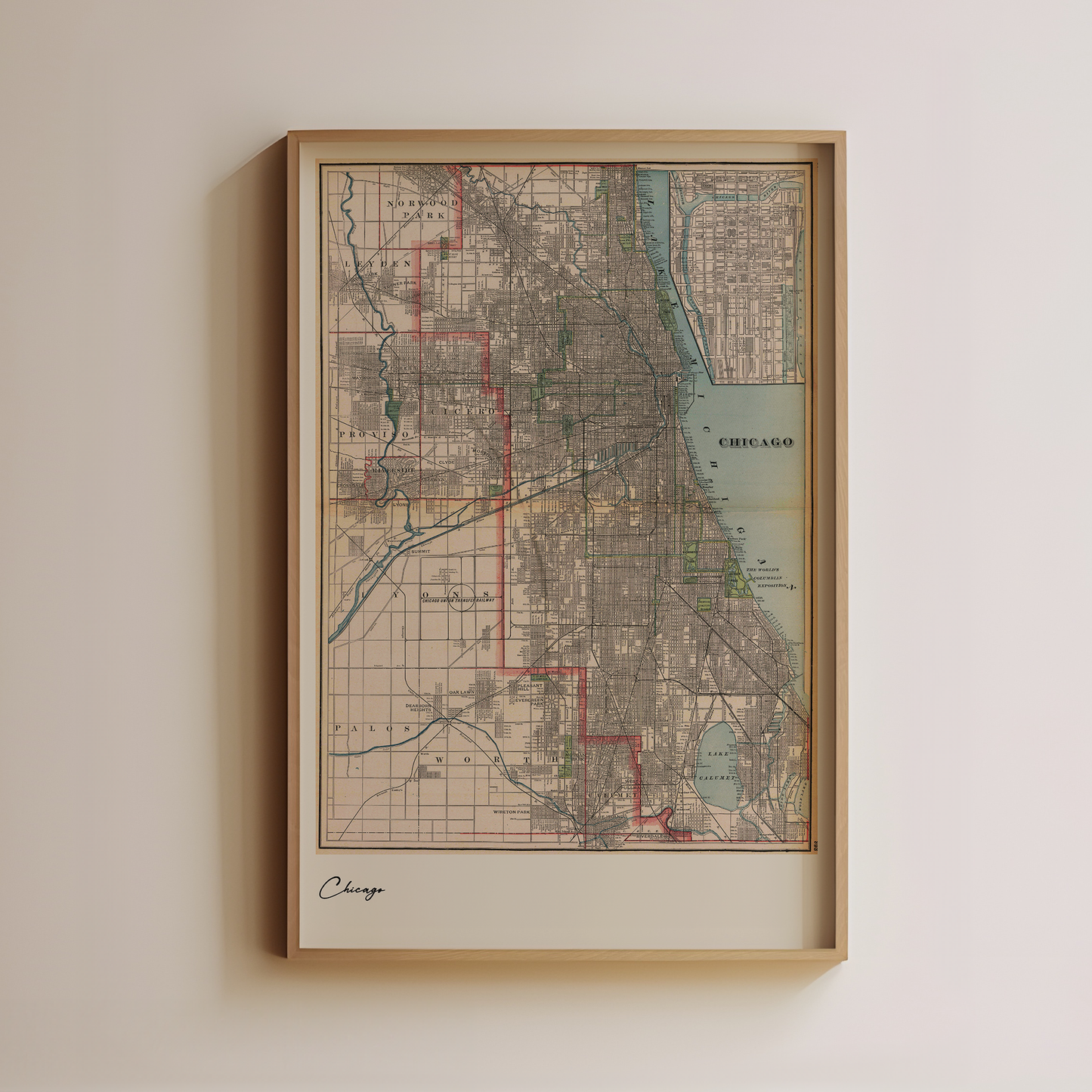 Chicago, Illinois - Vintage Map