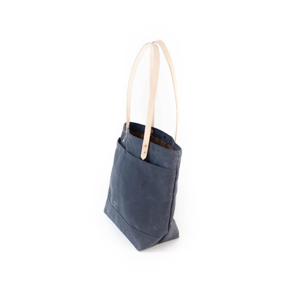The New Craft Tote in Waxed Canvas and Leather - Slate Blue (Pre-order) - Sturdy Brothers