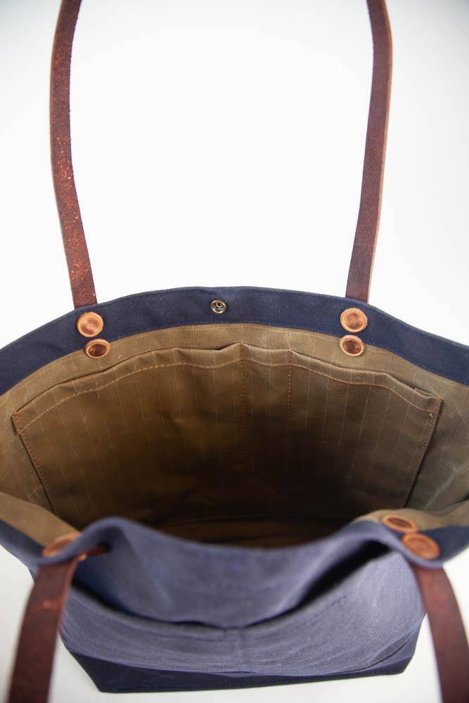 The New Craft Tote in Waxed Canvas and Leather - Navy (Pre-order) - Sturdy Brothers