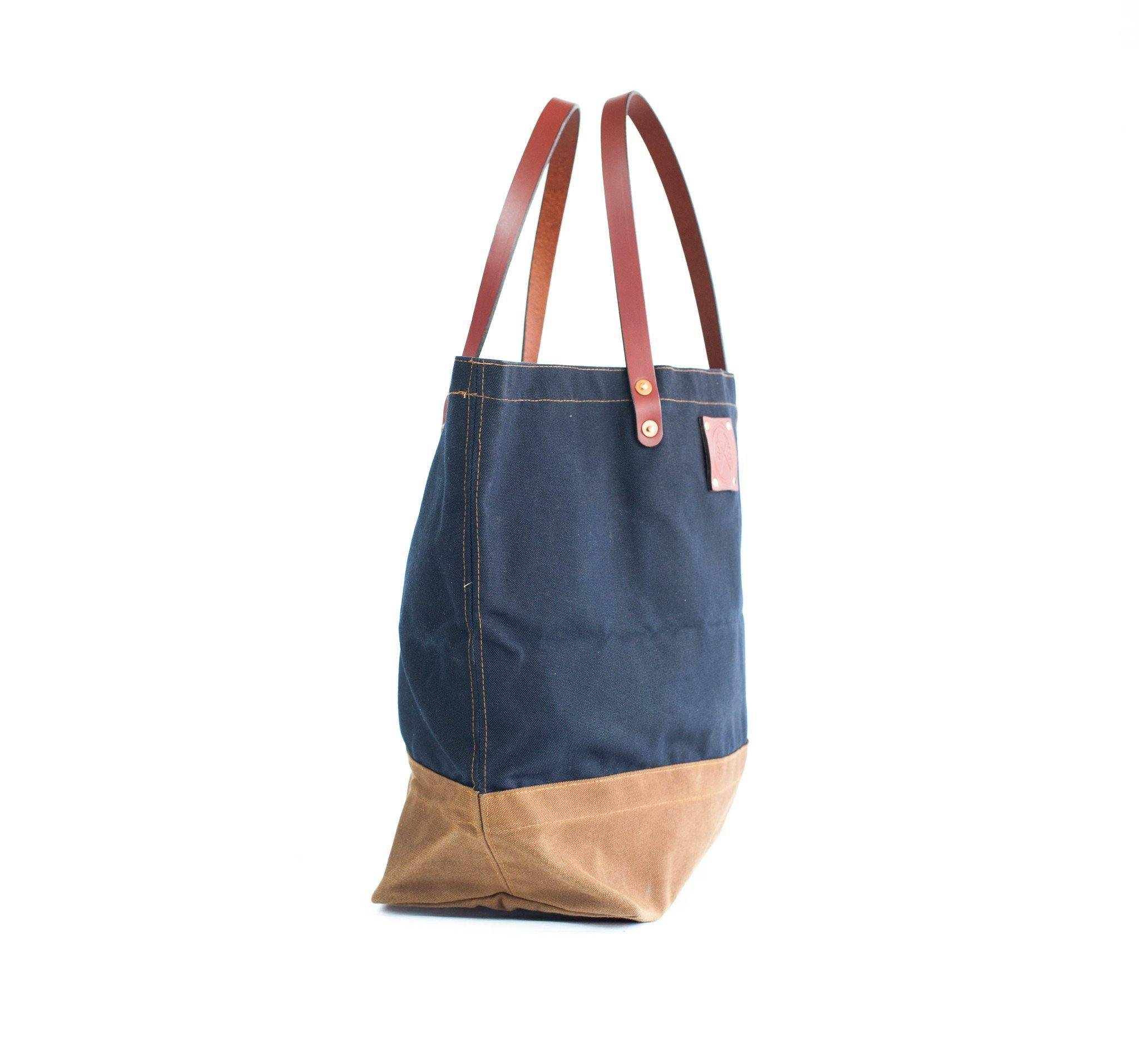 Waxed Canvas and Leather Tote Bag Craft Tote Navy Top