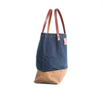 Load image into Gallery viewer, Waxed Canvas and Leather Tote Bag Craft Tote Navy Top
