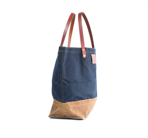 Waxed Canvas and Leather Tote Bag Craft Tote Navy Top