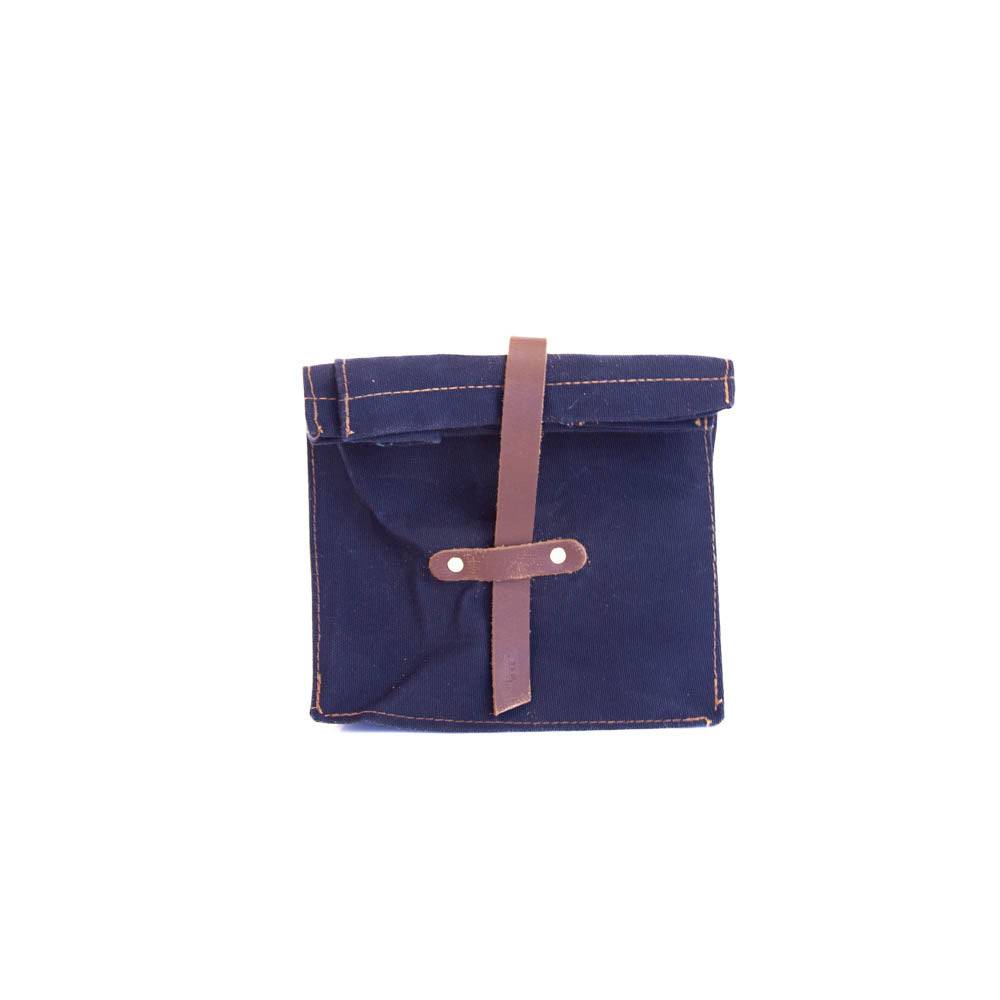 Lunch Sack Navy Waxed Canvas & Leather