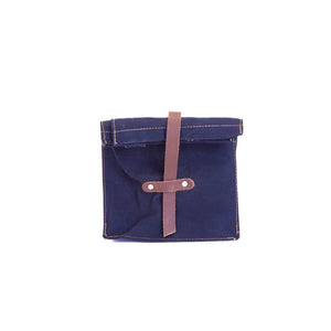 Lunch Sack Navy Waxed Canvas & Leather