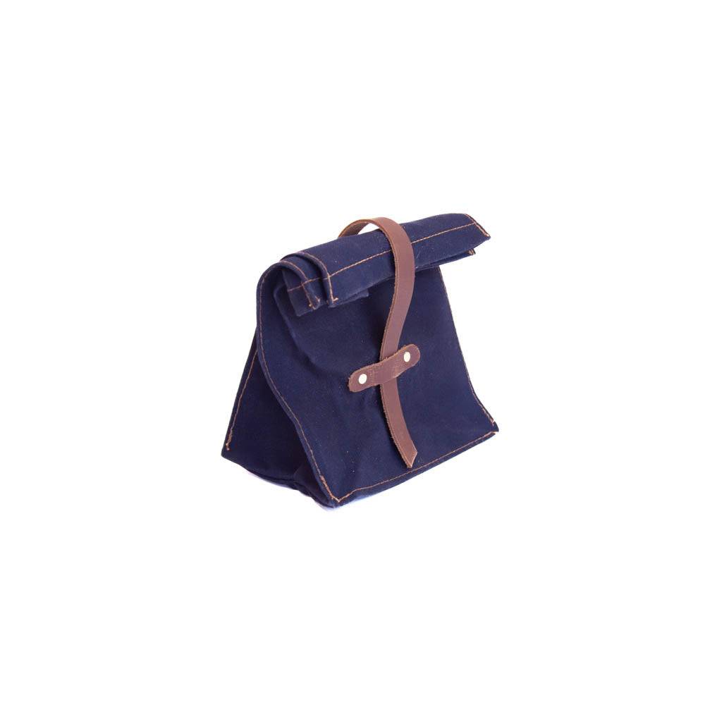 Lunch Sack Navy Waxed Canvas & Leather
