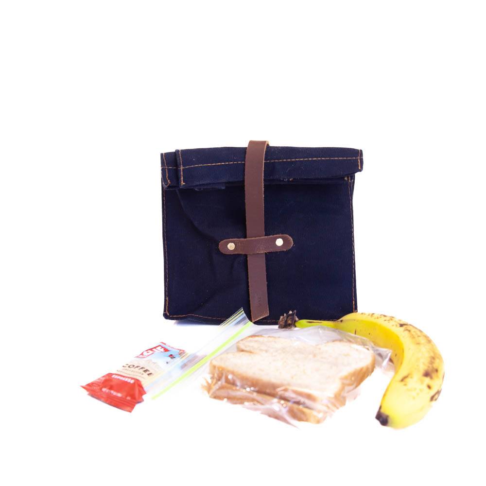 Lunch Sack Navy Waxed Canvas & Leather