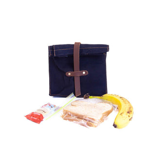Lunch Sack Navy Waxed Canvas & Leather