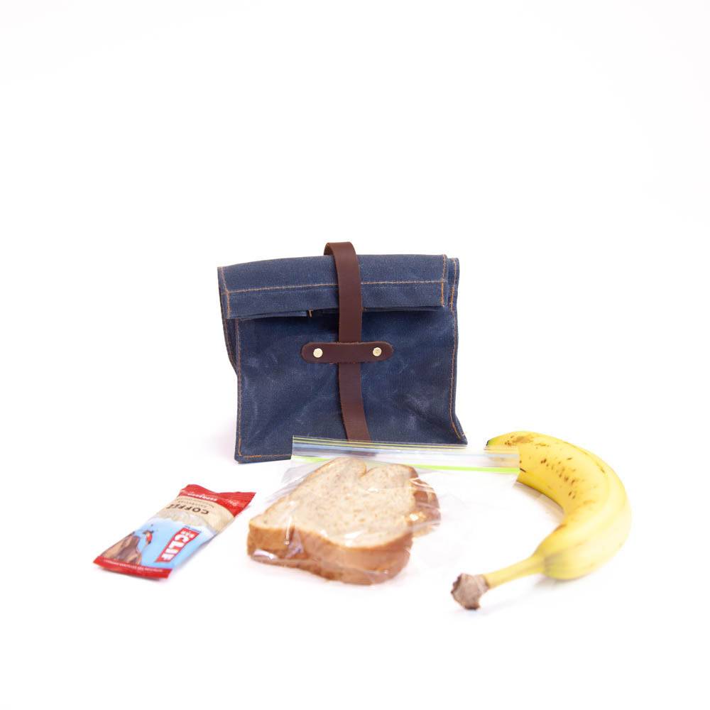 Lunch Sack Slate Waxed Canvas & Leather