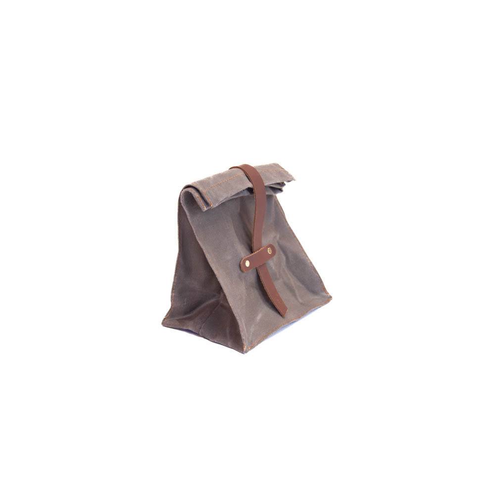 Lunch Sack Grey Waxed Canvas & Leather