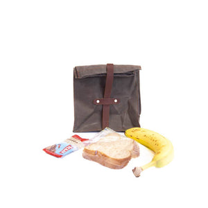 Lunch Sack Grey Waxed Canvas & Leather