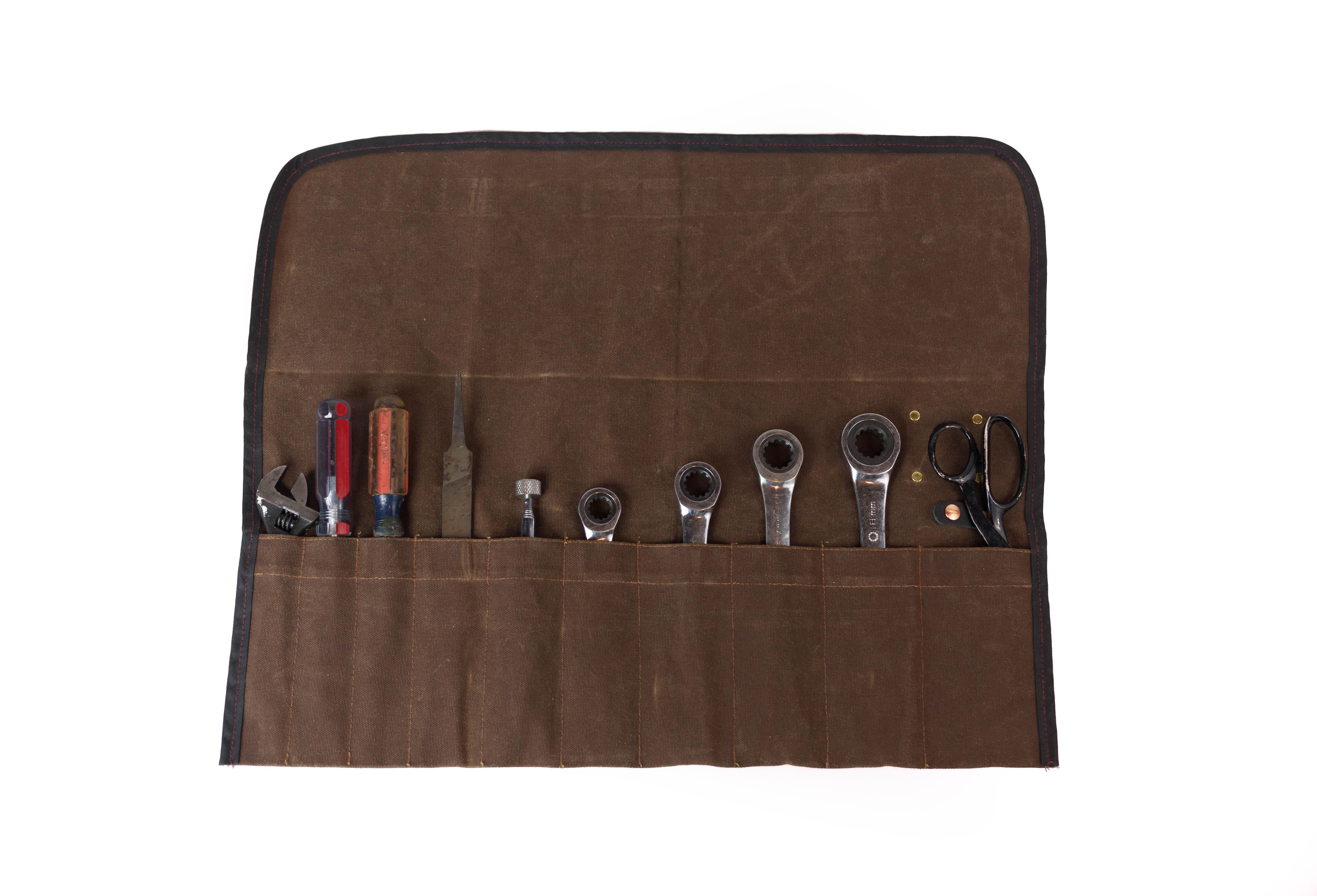 The Orville Overlander Waxed Canvas and Leather Car tool roll Vehicle Tool Roll