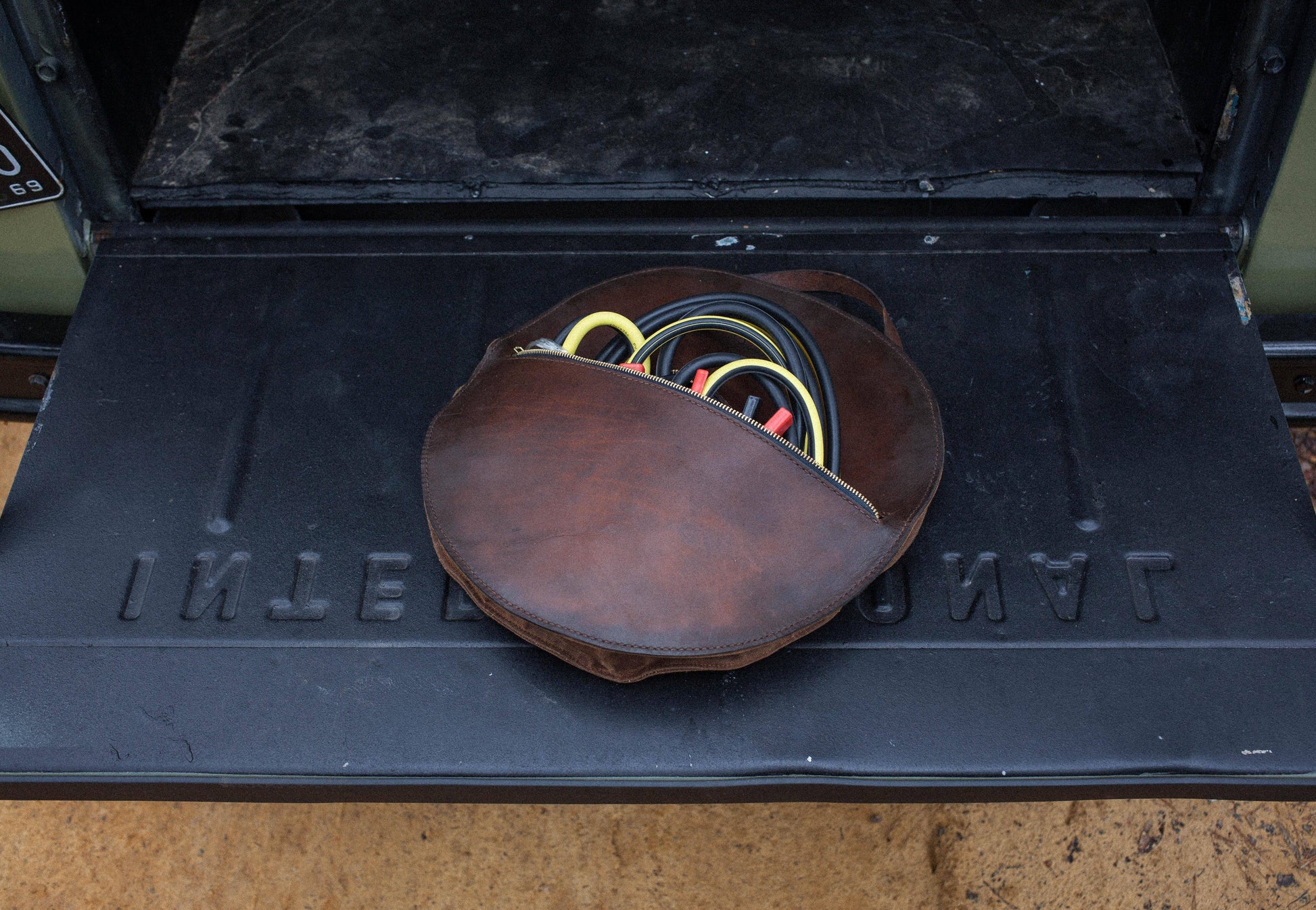 Waxed Canvas and Leather Jumper Cable, Booster Cable Bag, Carry