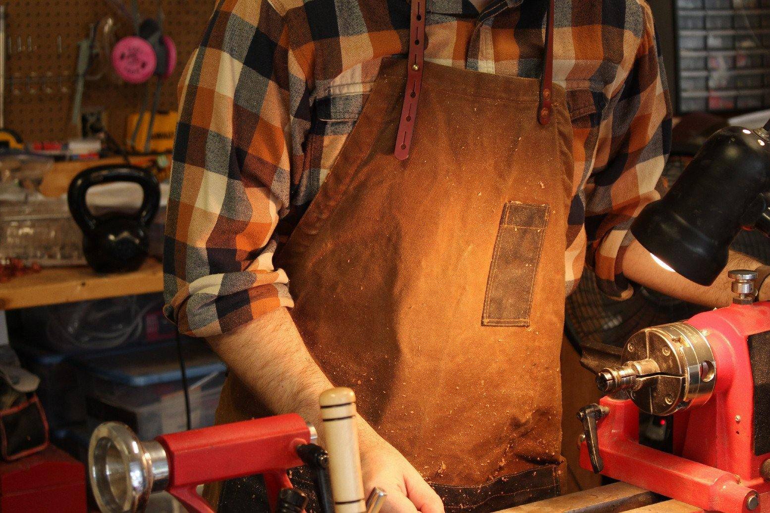 Waxed Canvas and Leather Charles Apron by Sturdy Brothers Brass Hardware