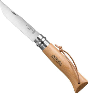Opinel No.8 Stainless Steel Folding Knife with Leather Lanyard - Sturdy Brothers